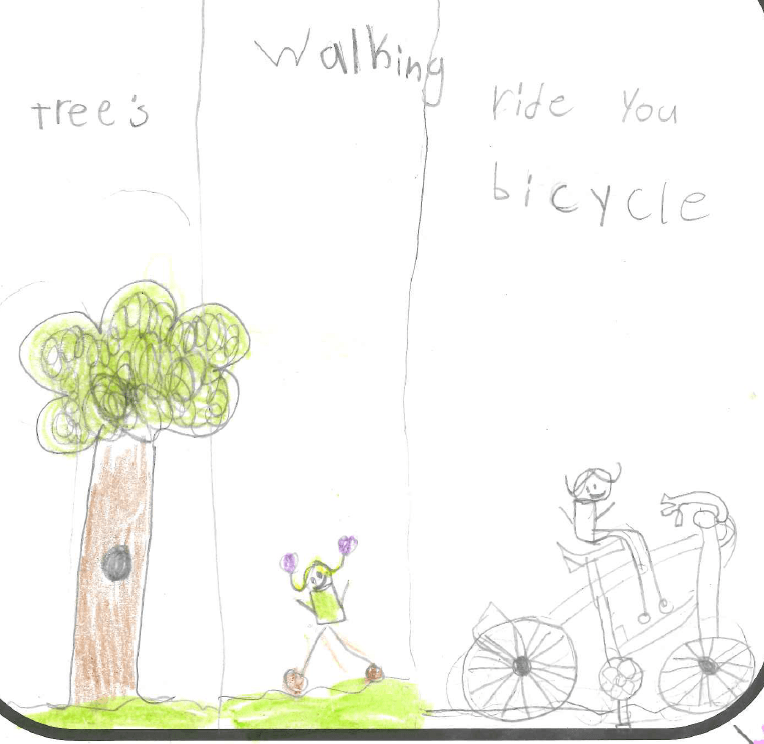 Child's hand drawing of person biking