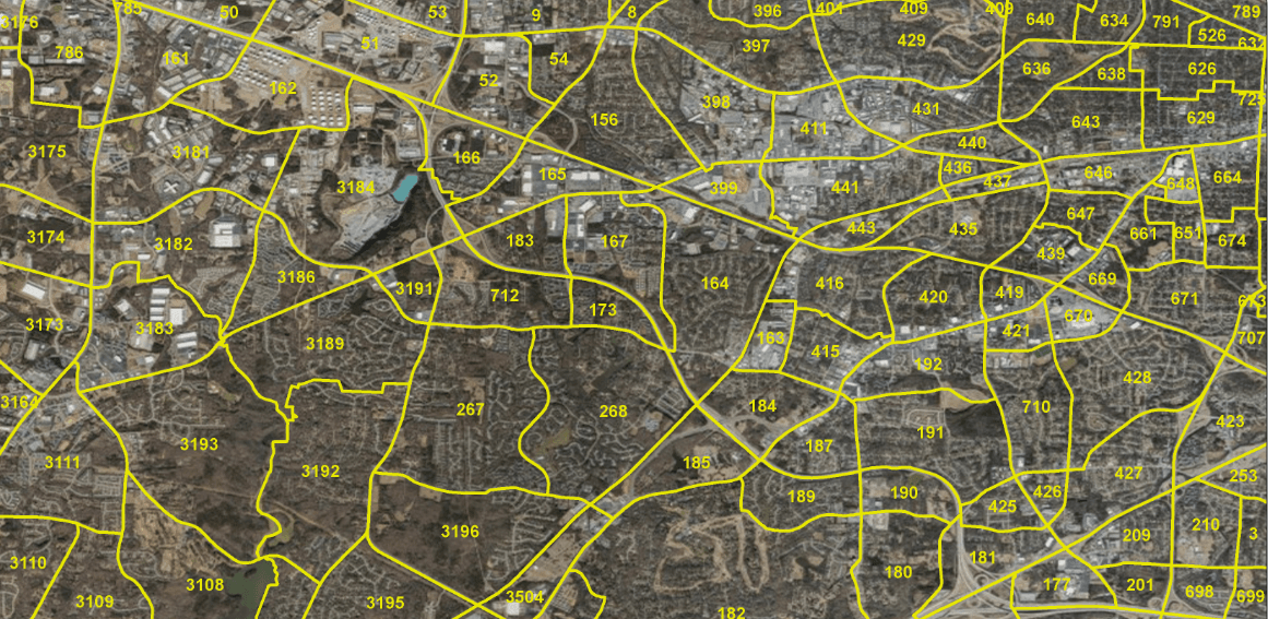 Map wih yellow sections delineated