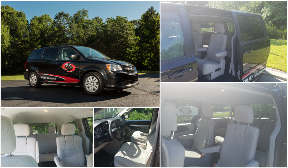 Collage of images of black dodge caravan and interior
